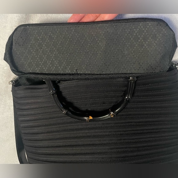 GUCCI Bamboo Black Textured Canvas 2 Way Shoulder / Crossbody - Picture 15 of 17